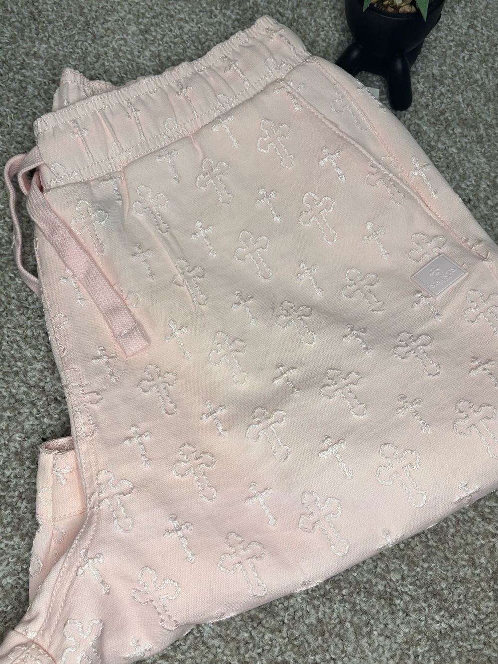 Pink Embroidered Cross-Pattern men’s Sweatpants